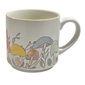 Spectrum Farmhouse Style Ceramic Coffee Mug with Embossed Hand Painted Mushrooms